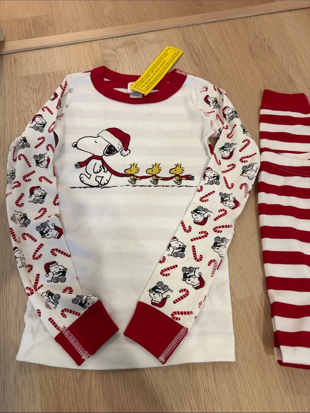 NWT Hanna Andersson Snoopy candy cane holiday long john pajama set